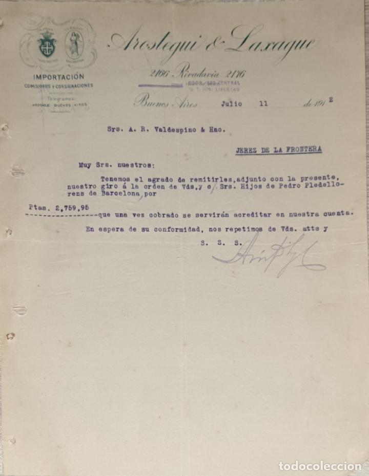Gesch&auml;ftsbriefe: Carta comercial.Arostegui & Laxague. Importaci&oacute;n. Comisiones y Representaciones. Buenos Aires 1912