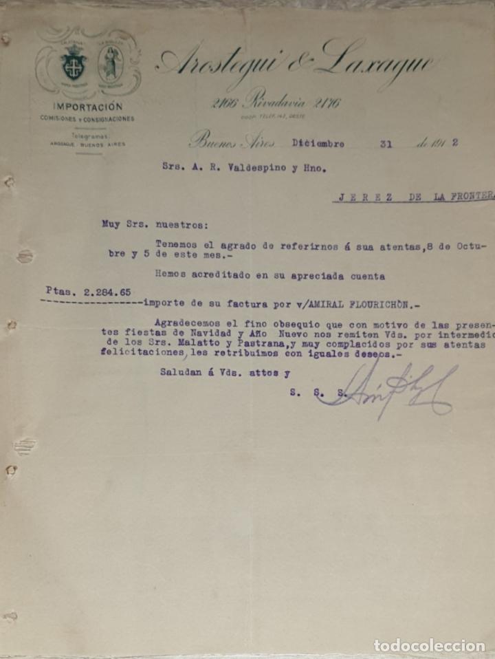 Gesch&auml;ftsbriefe: Carta comercial. Arostegui & Laxague. Importaci&oacute;n.Comisiones y Consignaciones. Buenos Aires 1912