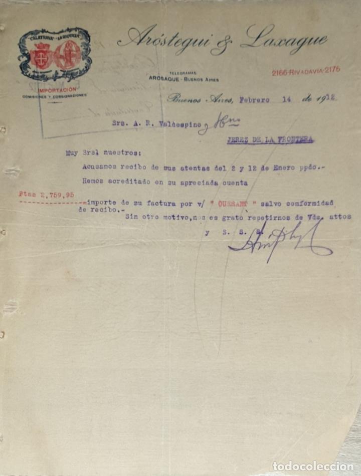 Gesch&auml;ftsbriefe: Carta comercial. Arostegui & Laxague. Importaci&oacute;n.Comisiones y Consignaciones. Buenos Aires 1912
