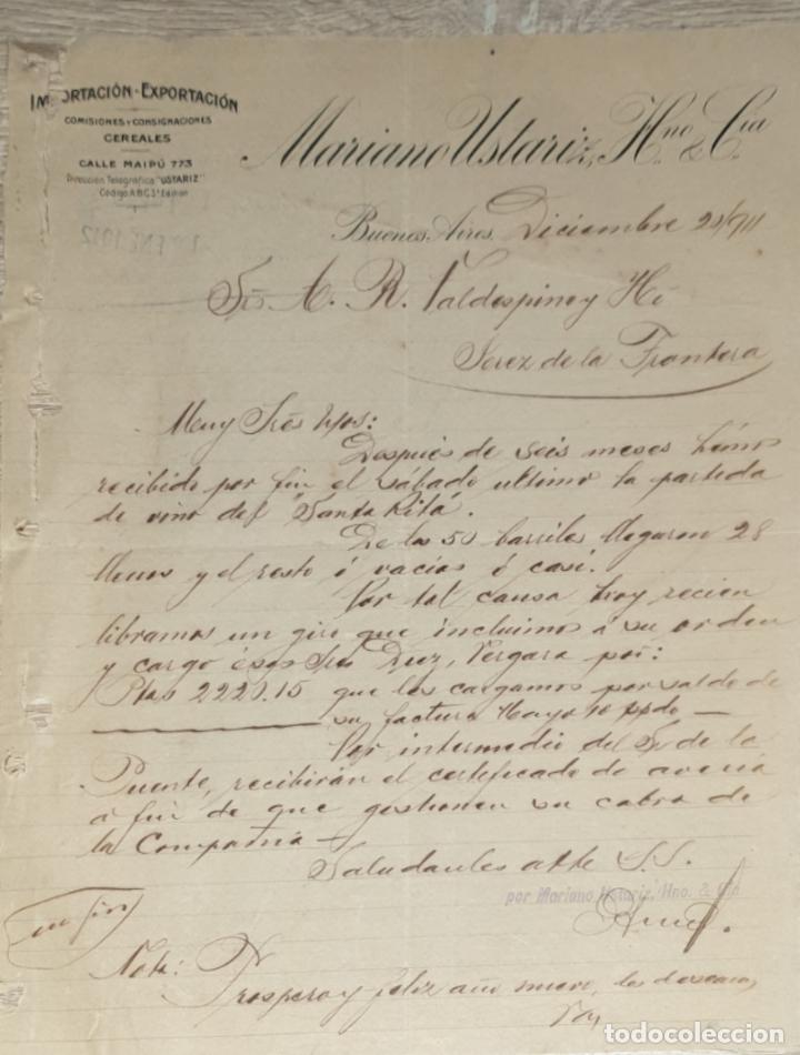 Cartas comerciais: Carta comercial. Mariano Ustariz, Hno & C&iacute;a. Comisiones y Consignaciones. Buenos Aires 1911