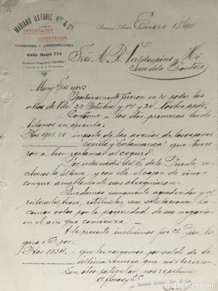 Cartas comerciais: Carta comercial. Mariano Ustariz, Hno & C&iacute;a. Comisiones y Consignaciones. Buenos Aires 1911