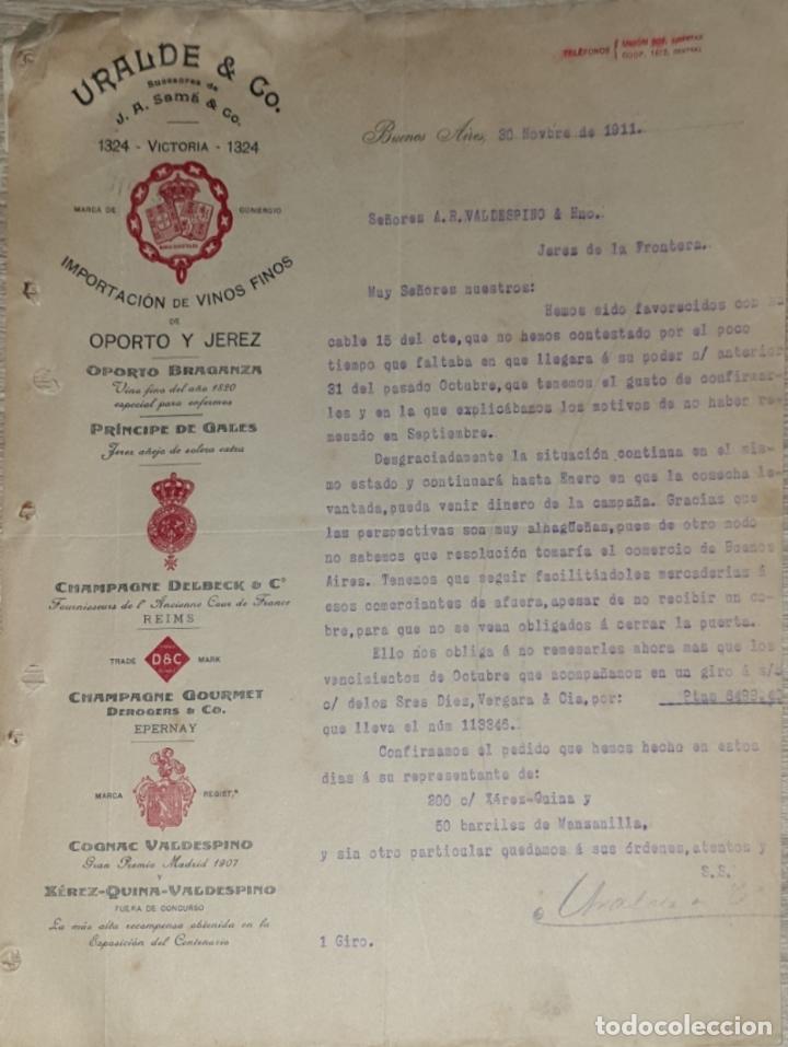 Cartas comerciais: Carta comercial. Uralde & C&ordm;. Importadores. Buenos Aires. Argentina 1911