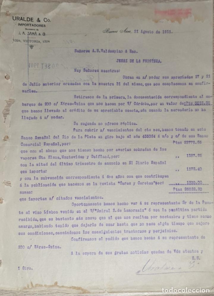 Cartas comerciais: Carta comercial. Uralde & C&ordm;. Importadores. Buenos Aires. Argentina 1911