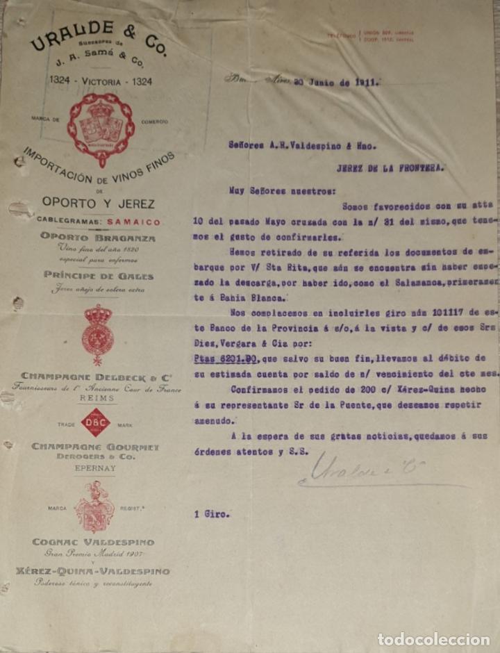 Cartas comerciais: Carta comercial. Uralde & C&ordm;. Importadores. Buenos Aires. Argentina 1911