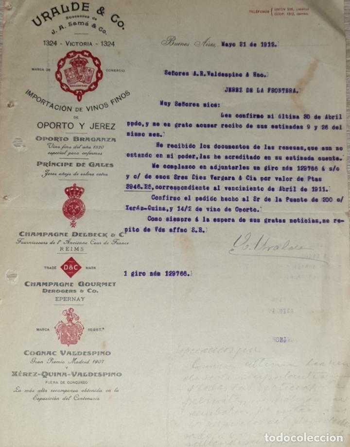 Cartas comerciais: Carta comercial. Uralde & C&ordm;. Importadores. Buenos Aires. Argentina 1912
