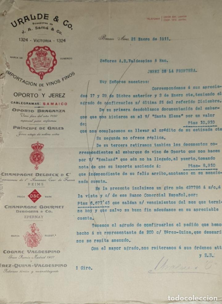 Cartas comerciais: Carta comercial. Uralde & C&ordm;. Importadores. Buenos Aires. Argentina 1911