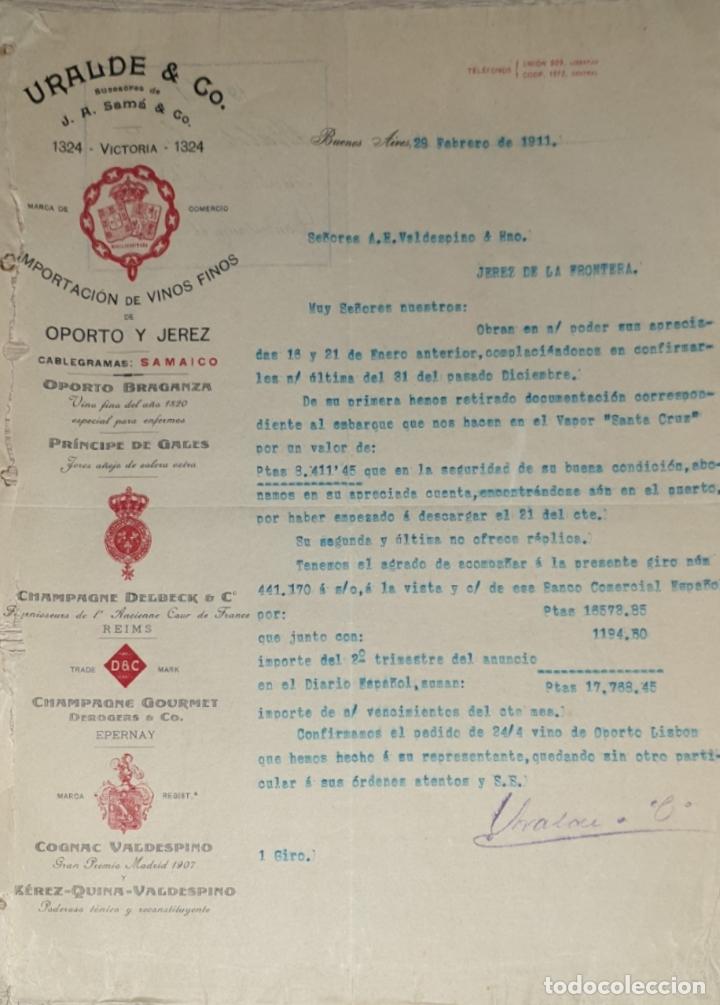 Cartas comerciais: Carta comercial. Uralde & C&ordm;. Importadores. Buenos Aires. Argentina 1911
