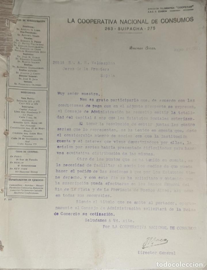 Cartas comerciais: Carta comercial. La Cooperativa Nacional de Consumos. Buenos Aires. Argentina 1911