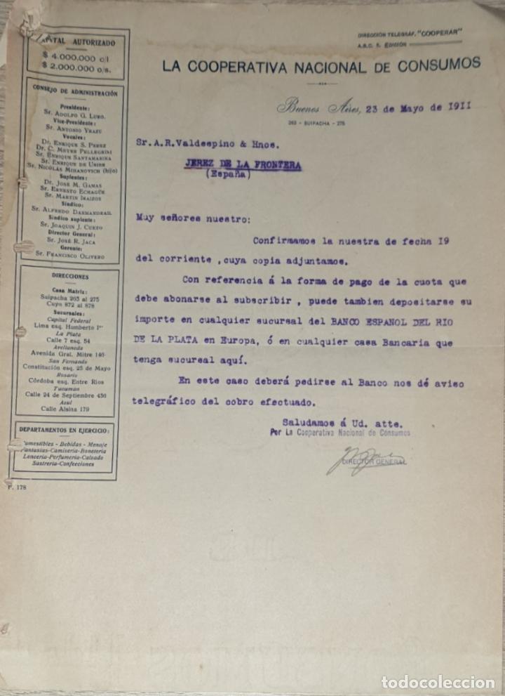Cartas comerciais: Carta comercial. La Cooperativa Nacional de Consumos. Buenos Aires. Argentina 1911