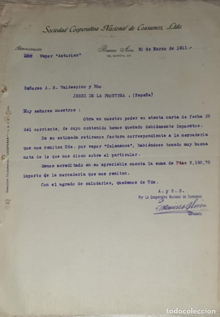 Cartas comerciais: Carta comercial. Sociedad Cooperativa Nacional de Consumos, Ltda. Buenos Aires. Argentina 1911