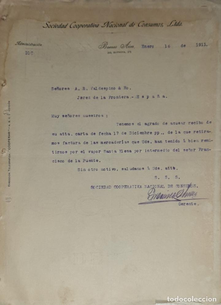 Cartas comerciais: Carta comercial. Sociedad Cooperativa Nacional de Consumos, Ltda. Buenos Aires. Argentina 1911