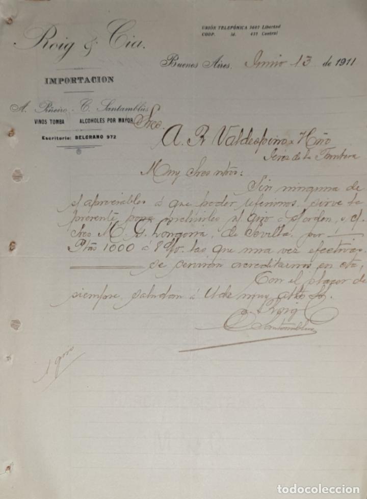 Cartas comerciais: Carta comercial. Roig & C&iacute;a. Importaci&oacute;n. Buenos Aires. Argentina 1911