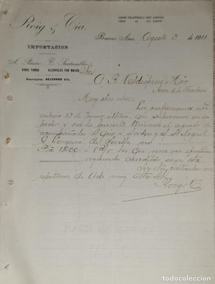Cartas comerciais: Carta comercial. Roig & C&iacute;a. Importaci&oacute;n. Buenos Aires. Argentina 1911