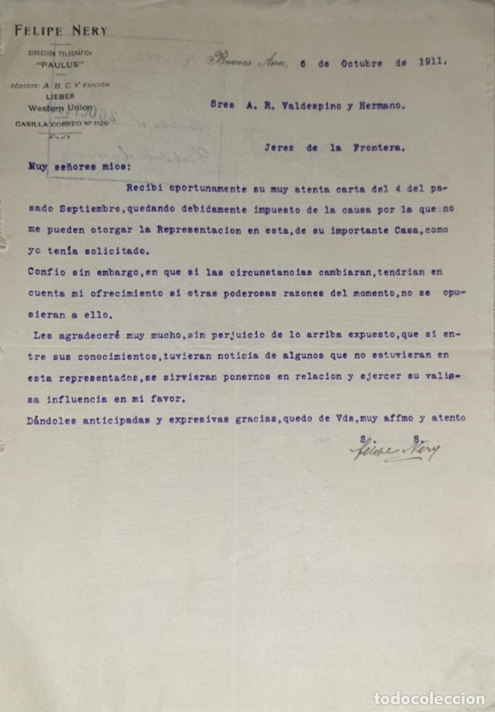 Cartas comerciais: Carta comercial. Felipe Nery. Buenos Aires. Argentina 1911