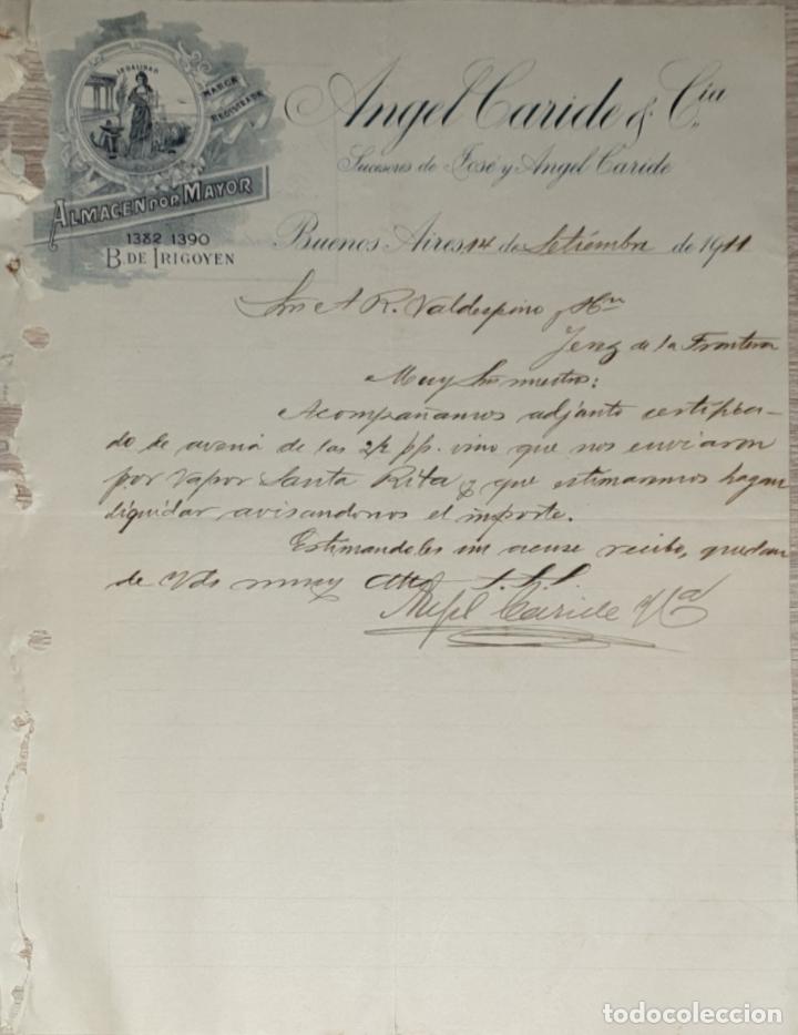 Cartas comerciais: Carta comercial. Angel Caride & C&iacute;a. Almacen por mayor. Buenos Aires. Argentina 1911
