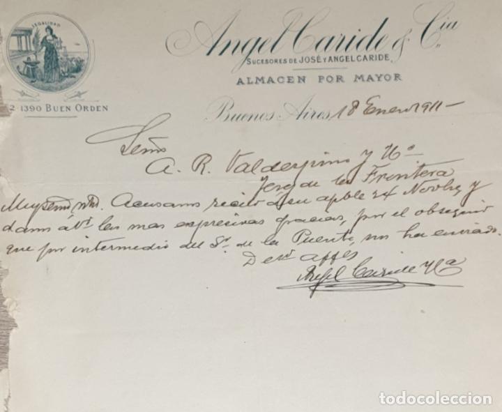 Cartas comerciais: Carta comercial. Angel Caride & C&iacute;a. Almacen por mayor. Buenos Aires. Argentina 1911