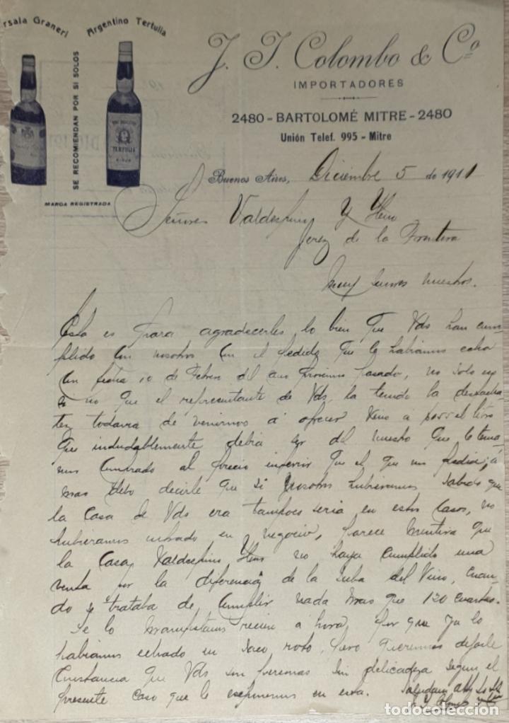 Cartas comerciais: Carta comercial. J.J. Colombo Y C&ordm;. Importadores. Buenos Aires. Argentina 1911