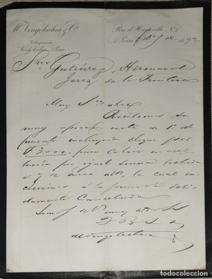 Commercial Letters: Carta comercial. M. Vengohechea & C&iacute;a. Par&iacute;s. Francia 1892