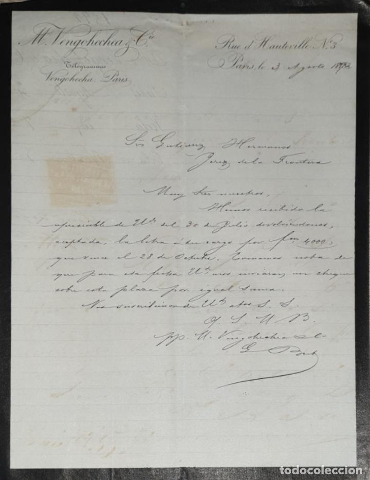 Commercial Letters: Carta comercial. M. Vengohechea & C&iacute;a. Par&iacute;s. Francia 1892