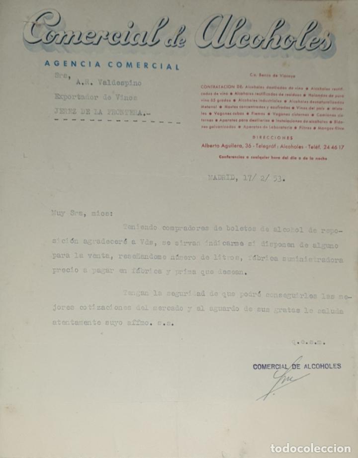 Commercial Letters: Carta comercial. Comercial de Alcoholes. Agencia Comercial. Madrid 1953
