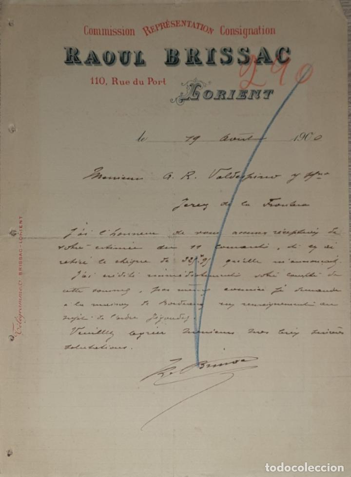 Commercial Letters: Carta comercial. Raoul Brissac. Commission-Consignation. Lorient. Francia 1900