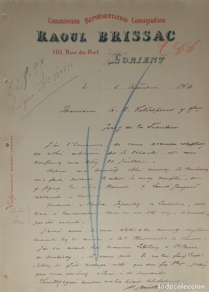 Commercial Letters: Carta comercial. Raoul Brissac. Commission-Consignation. Lorient. Francia 1900