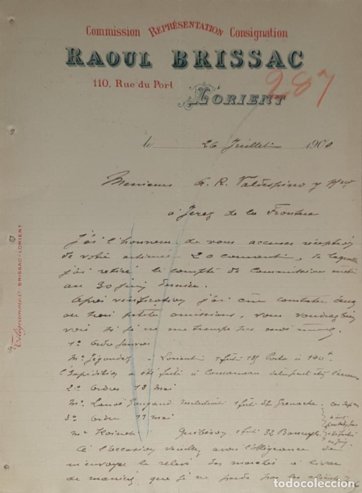 Commercial Letters: Carta comercial. Raoul Brissac. Commission-Consignation. Lorient. Francia 1900