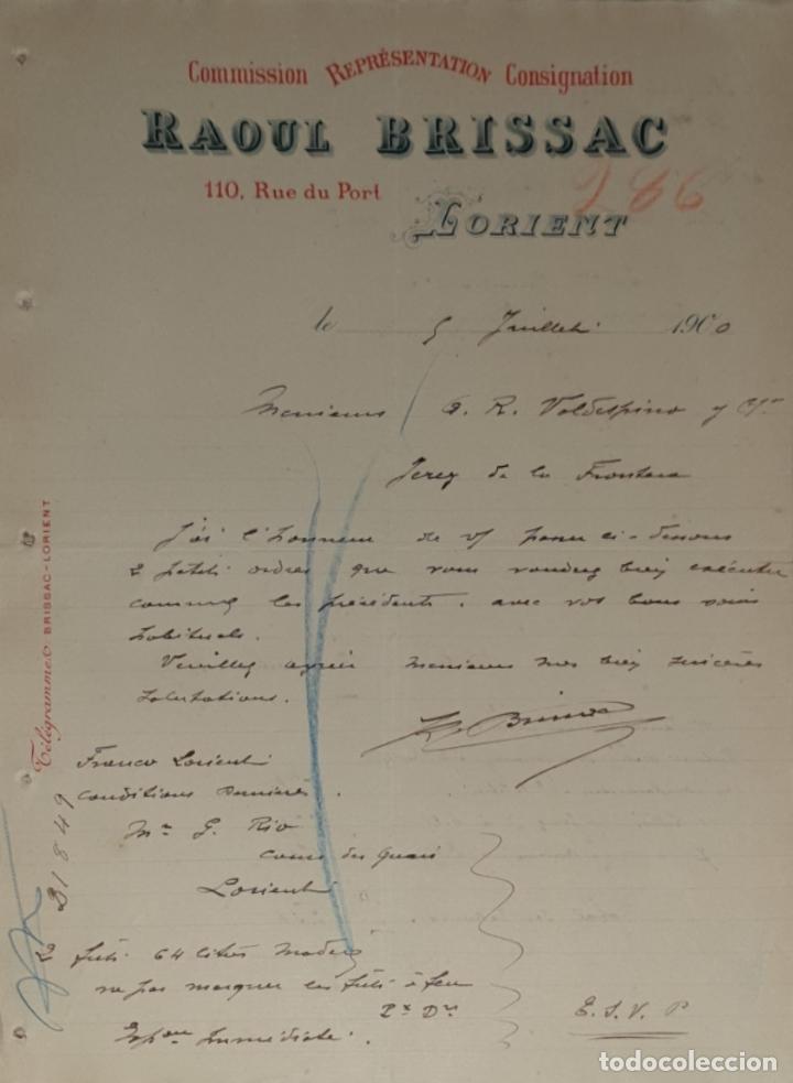 Commercial Letters: Carta comercial. Raoul Brissac. Commission-Consignation. Lorient. Francia 1900