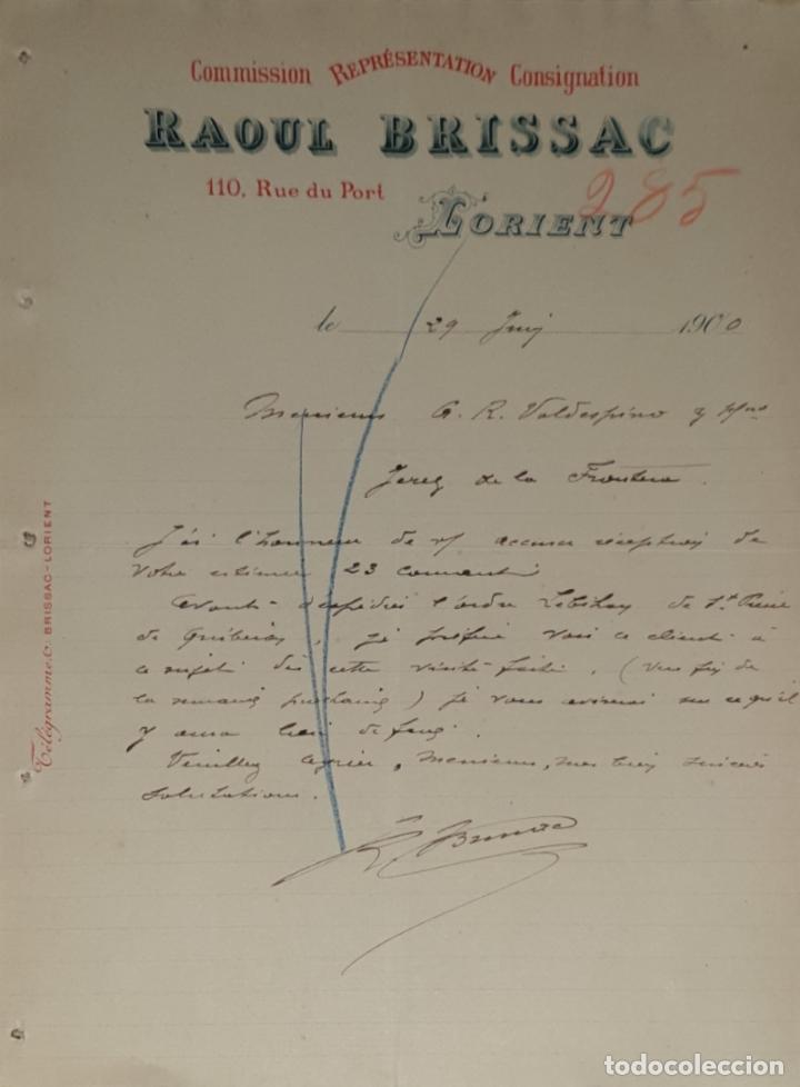 Commercial Letters: Carta comercial. Raoul Brissac. Commission-Consignation. Lorient. Francia 1900
