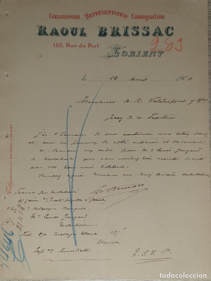 Commercial Letters: Carta comercial. Raoul Brissac. Commission-Consignation. Lorient. Francia 1900