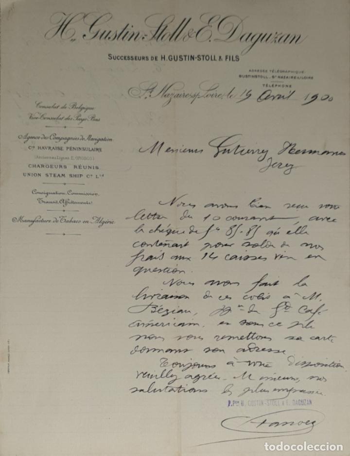Commercial Letters: Carta comercial.H.Gustin Stoll & E.Daguzan.Succes de H.Gustin-Stoll & Fils.St.Nazaire.Francia1900
