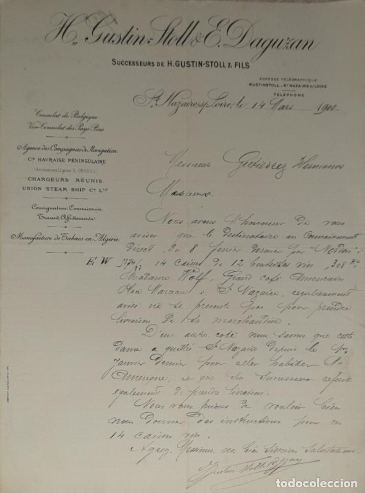 Commercial Letters: Carta comercial.H.Gustin Stoll & E.Daguzan.Succes de H.Gustin-Stoll & Fils.St.Nazaire.Francia1900