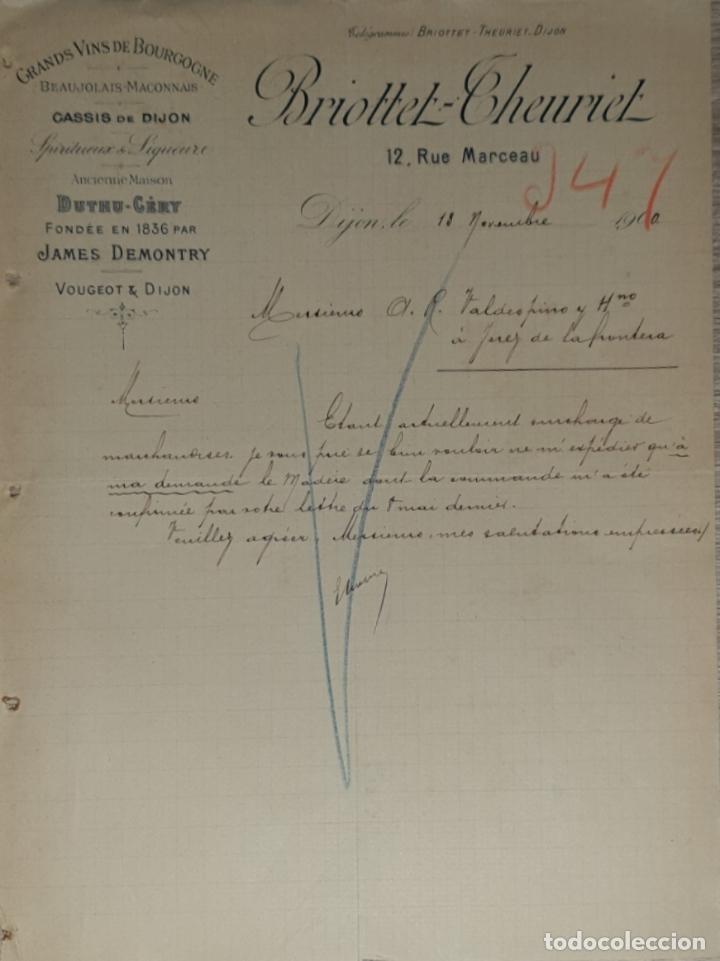 Commercial Letters: Carta comercial. Briottel-Cheuriet. Grands Vins de Bourgogne. Dijon. Francia 1900