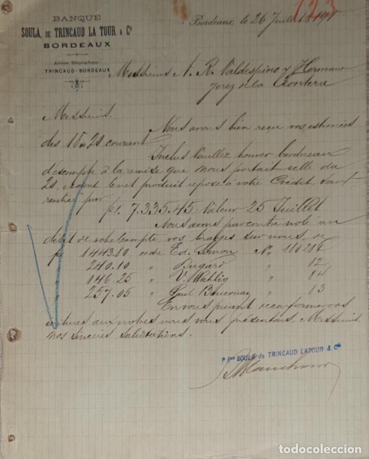 Commercial Letters: Carta comercial. Banque Soula, de Trincaud La Tour & C&ordf;. Bordeaux. Francia 1895