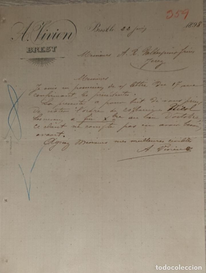 Commercial Letters: Carta comercial. A. Vivien. Brest. Francia 1898