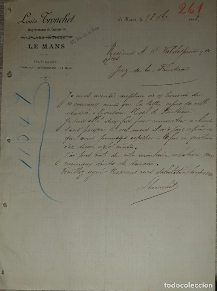 Commercial Letters: Carta comercial. Louis Tronchet. Repr&eacute;sentant de Commerce. Le Mans. Francia 1898