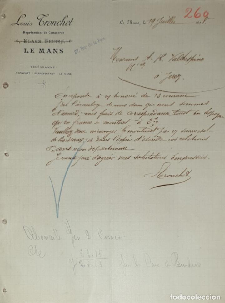 Commercial Letters: Carta comercial. Louis Tronchet. Repr&eacute;sentant de Commerce. Le Mans. Francia 1898