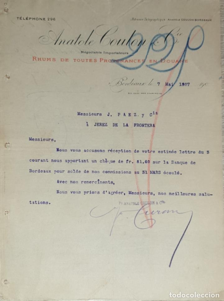 Commercial Letters: Carta comercial. Anatole Coulon & C&iacute;e. Bordeaux. Francia 1907