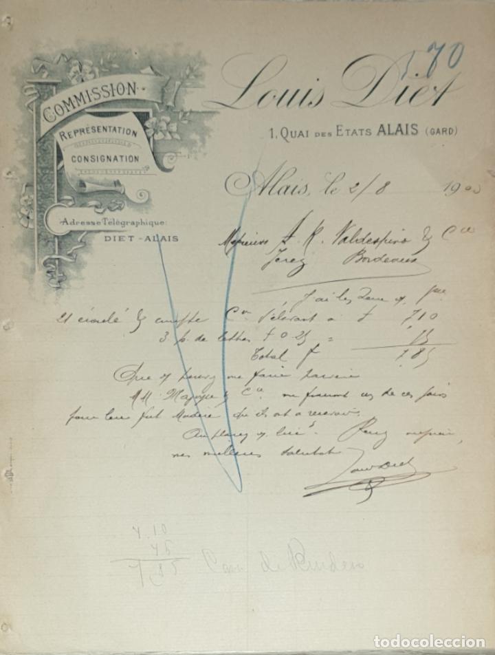 Commercial Letters: Carta comercial. Louis Diet. Commission. Alais. Francia 1903