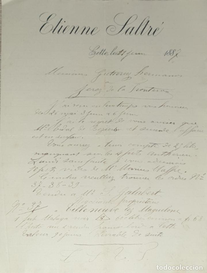 Commercial Letters: Carta comercial. Etienne Saltr&eacute;. Cette. Francia 1887