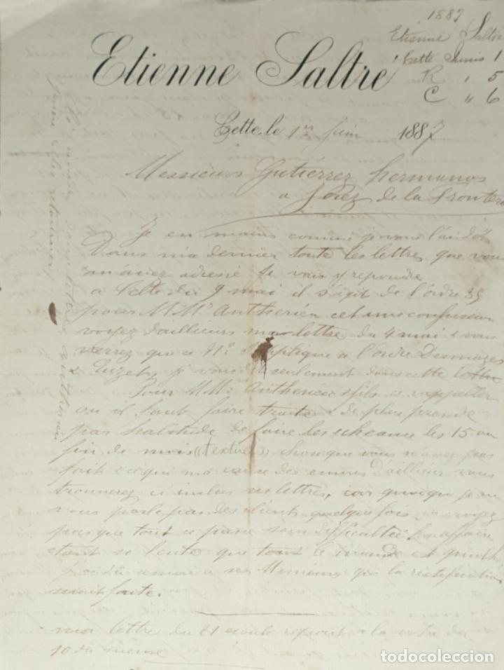 Commercial Letters: Carta comercial. Etienne Saltr&eacute;. Cette. Francia 1887