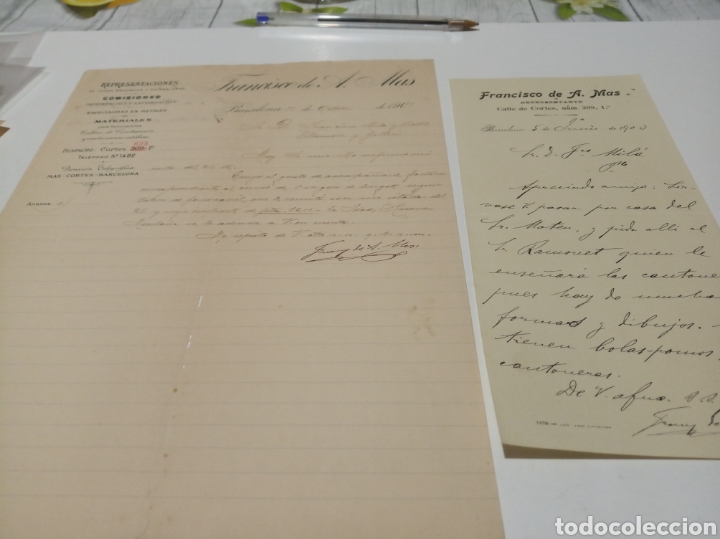 Gesch&auml;ftsbriefe: Papel antiguo, representante Francisco de A.Mas materiales para ferrocarriles 1903