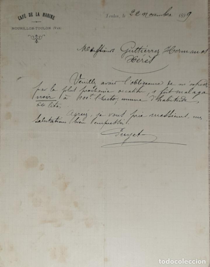 Gesch&auml;ftsbriefe: Carta comercial. Caf&eacute; de la Marine. Toulon. Francia 1899