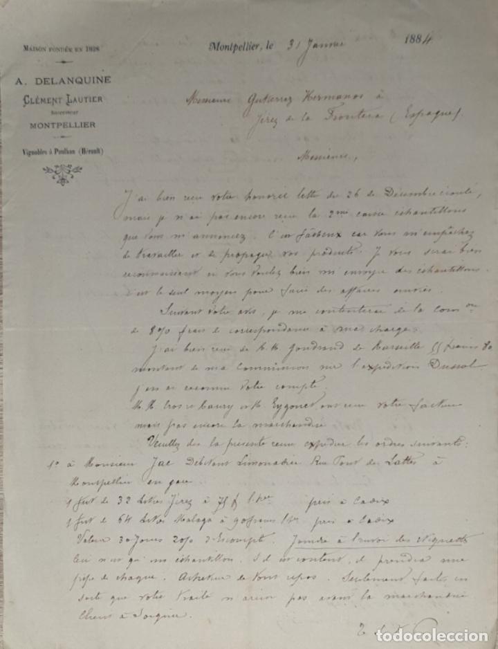 Gesch&auml;ftsbriefe: Carta comercial. A. Delanquine. Clement Lautier. Montpellier. Francia 1884