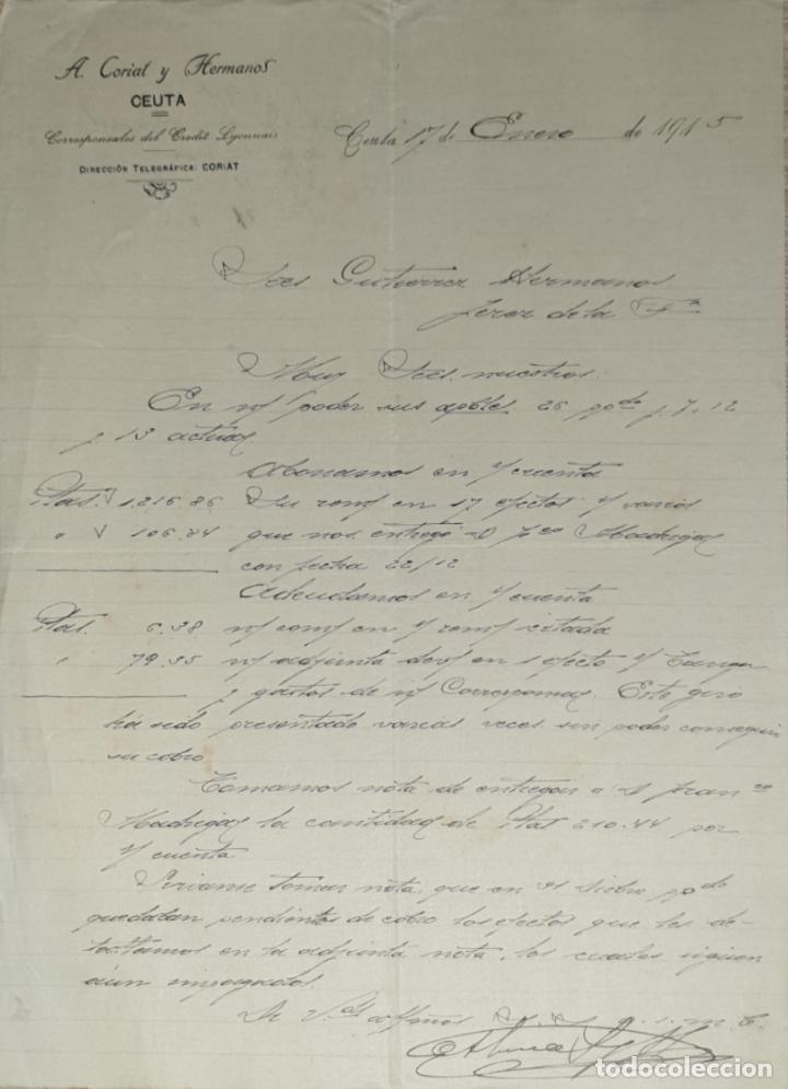 Gesch&auml;ftsbriefe: Carta comercial. A. Corial y Hermanos. Ceuta. Espa&ntilde;a 1915