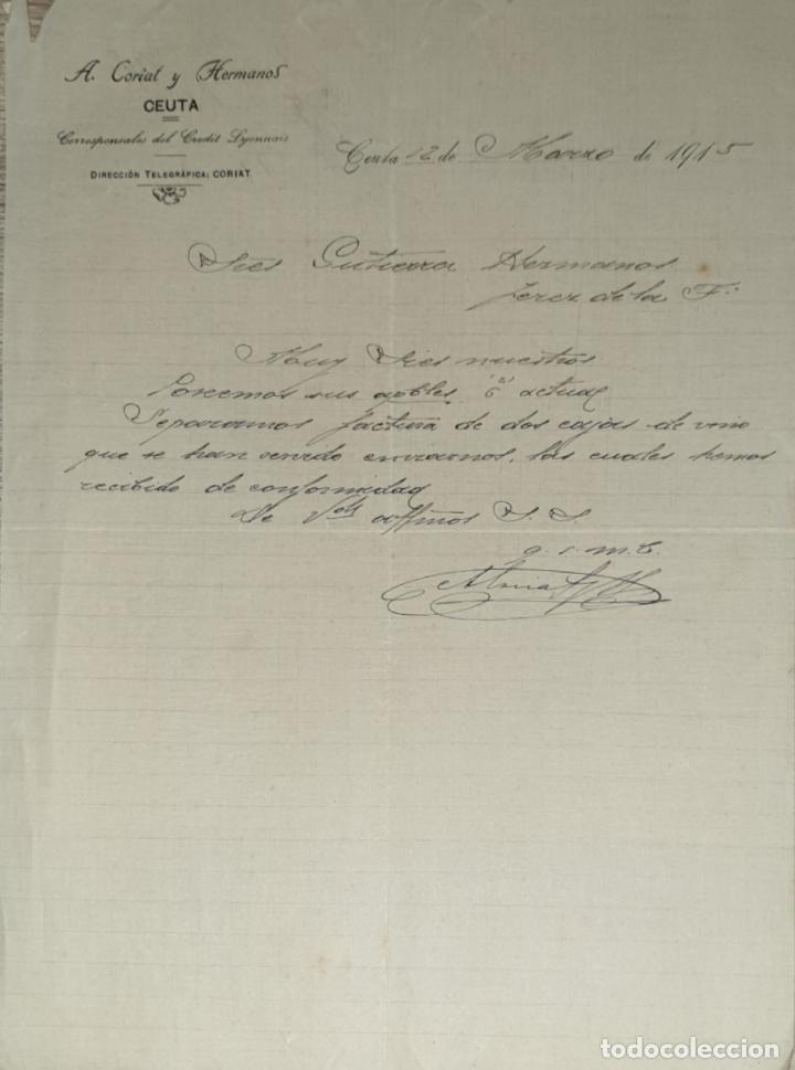Gesch&auml;ftsbriefe: Carta comercial. A. Corial y Hermanos. Ceuta. Espa&ntilde;a 1915