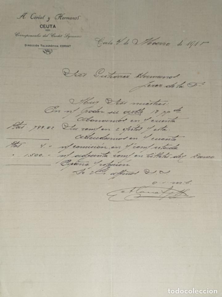 Gesch&auml;ftsbriefe: Carta comercial. A. Corial y Hermanos. Ceuta. Espa&ntilde;a 1915