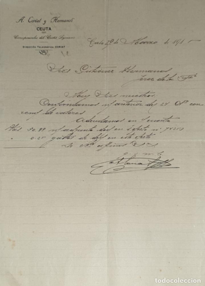 Gesch&auml;ftsbriefe: Carta comercial. A. Corial y Hermanos. Ceuta. Espa&ntilde;a 1915