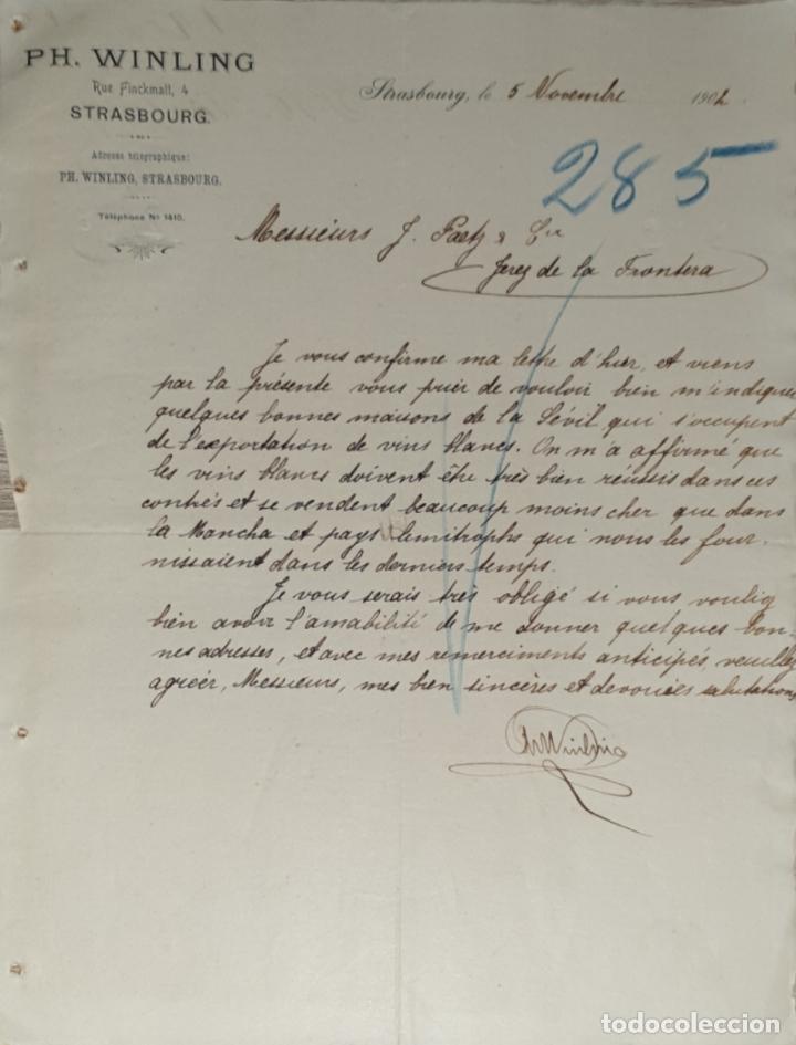 Gesch&auml;ftsbriefe: Carta comercial. PH. Winling. Strasbourg. Francia 1902