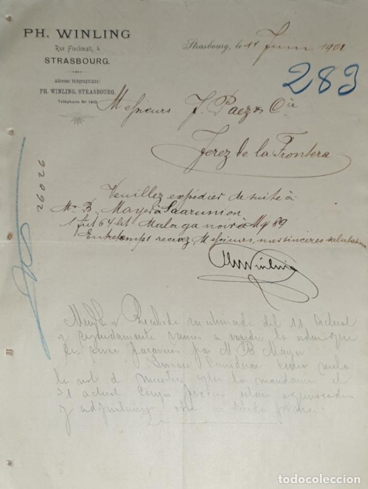 Gesch&auml;ftsbriefe: Carta comercial. PH. Winling. Strasbourg. Francia 1902